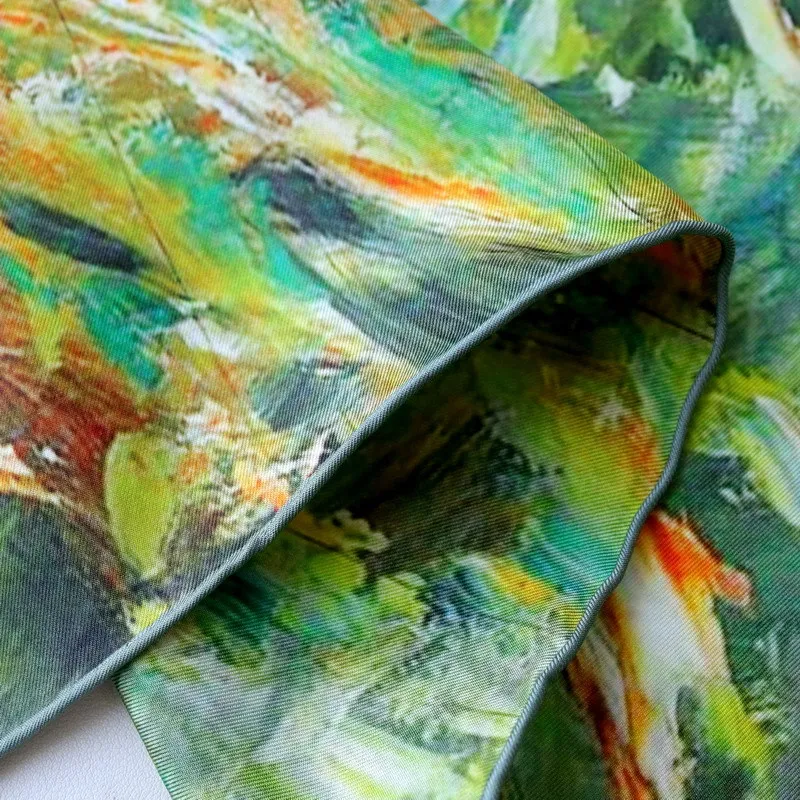 Oil Painting 16mm Silk Twill Scarf Green Mulberry Scarfs 90cm Square Scarves Shawls Luxury Large Hair Head Bandanas Kerchief