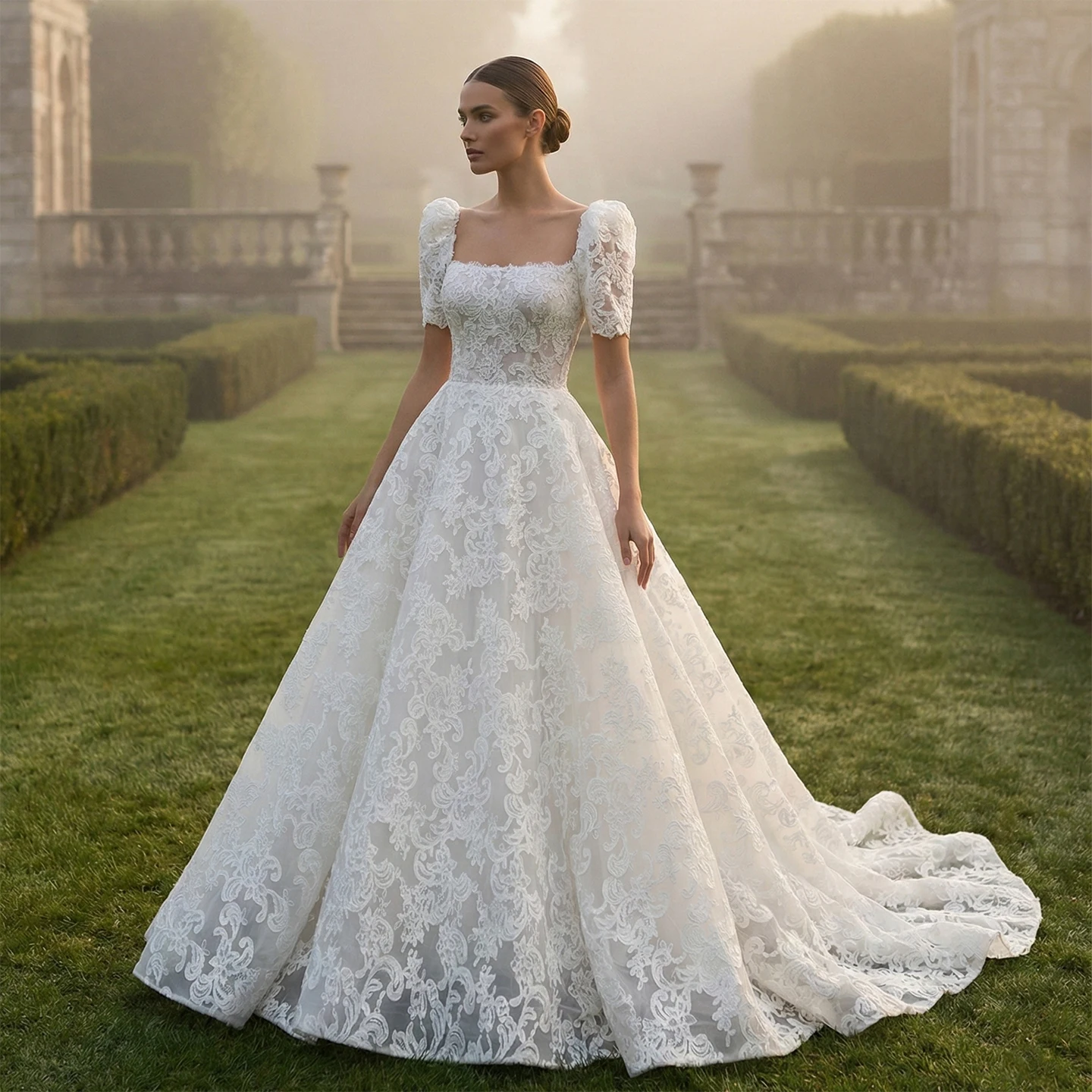 

Sharon Said Elegant Square Neck Cap Sleeves Wedding Dresses 2026 Ball Gown with Zipper for Women Bride Gowns SW643 Customized