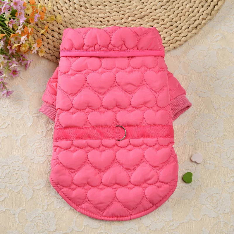 Autumn Winter Pet Clothes for Dog Cat Warm Dog Coat Solid Color Heart Pattern Dog Jacket Puppy Clothing Yorkie Chihuahua Outfits