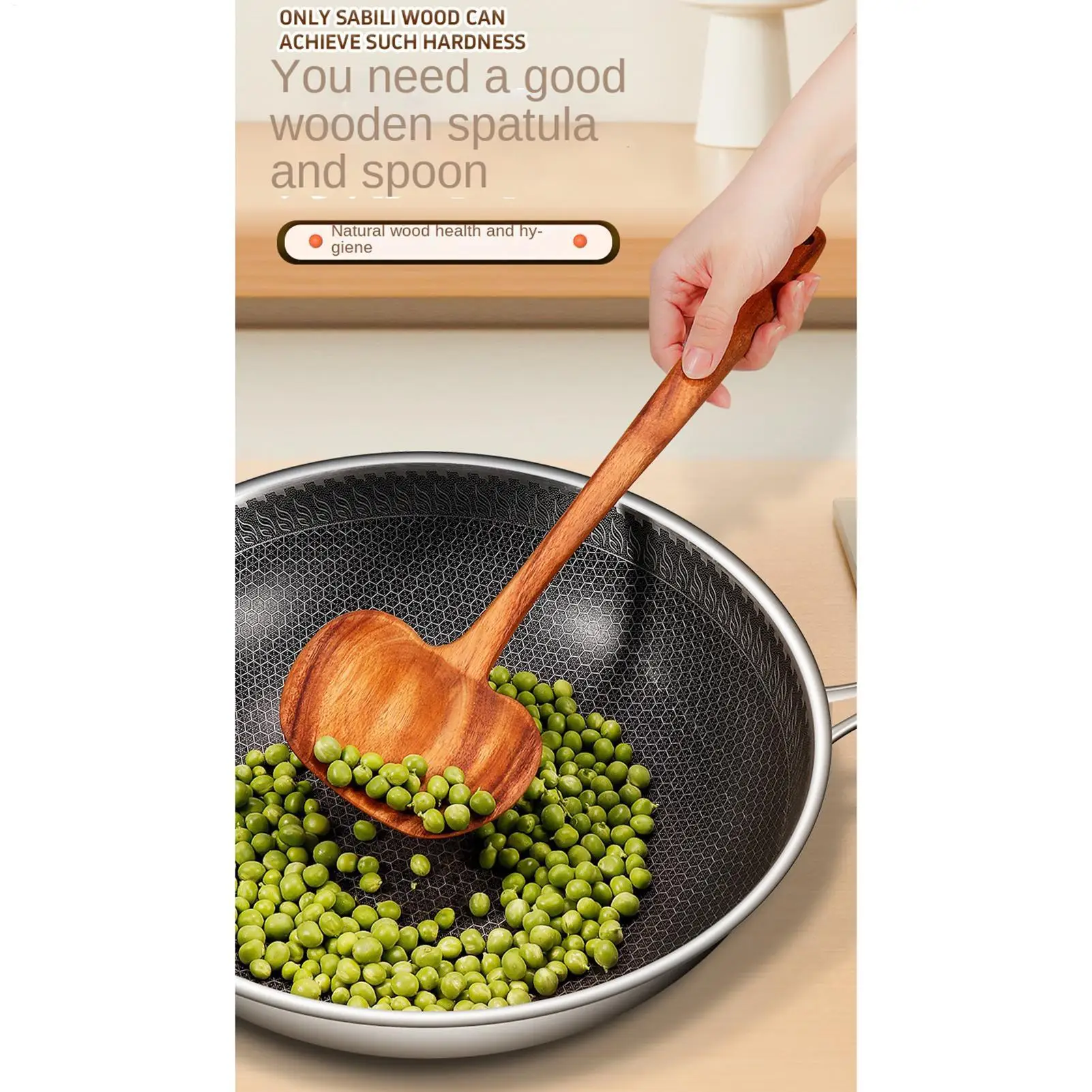 Wooden Spatula For Cooking Ergonomic Long Handle Cookware Kitchen Soup Spoon For Non-Stick Pan Cooking Pot Kitchen Restaurant