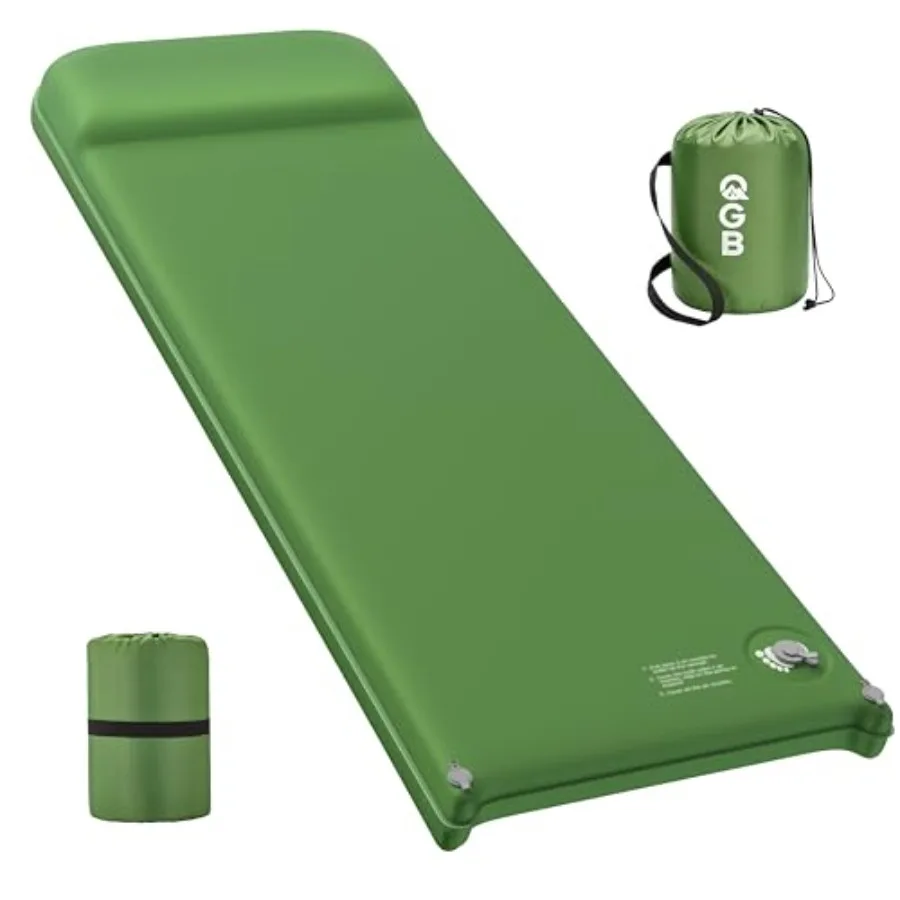 Camping sleeping pad for backpacking, hiking, car travel, tent use; memory foam self-inflating; gray; 9.5 R-value insulation, q