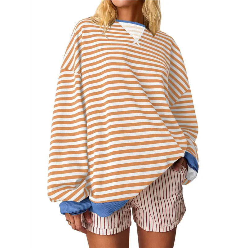 

AOAO-Women Striped Oversized Crewneck Long Sleeve Shirts 2025 Summer Fashion Pullover Top Y2K Outfits