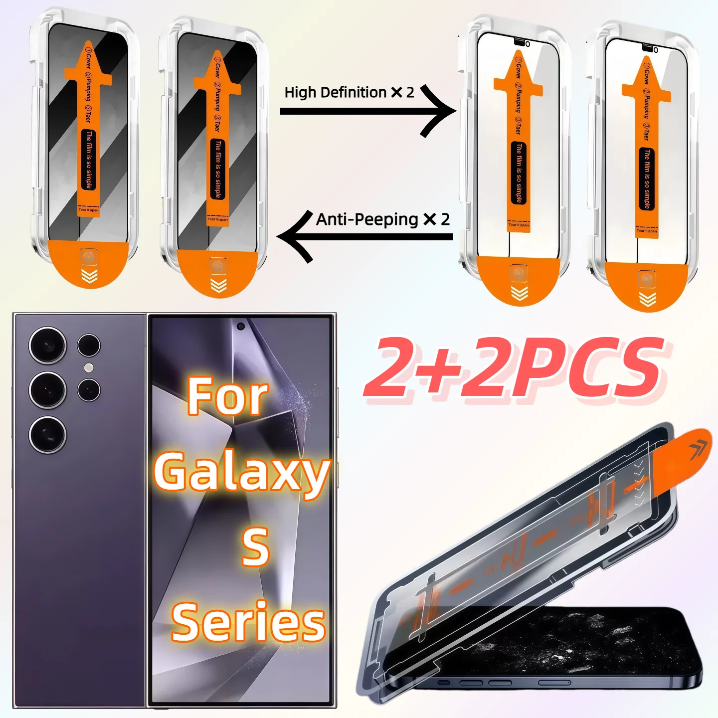 

【2+2】-2 Pack HD + 2 Pack Privacy Screen Protector Tempered Glass for Galaxy S25/S24/S23/S22/S21 Plus Ultra Fe