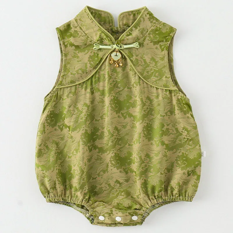 

Summer Bodysuits Baby Girl Clothes 0 To 6Months Chinese Style Fashion Cheongsam Print Sleeveless Jumpsuits Newborn Items B008