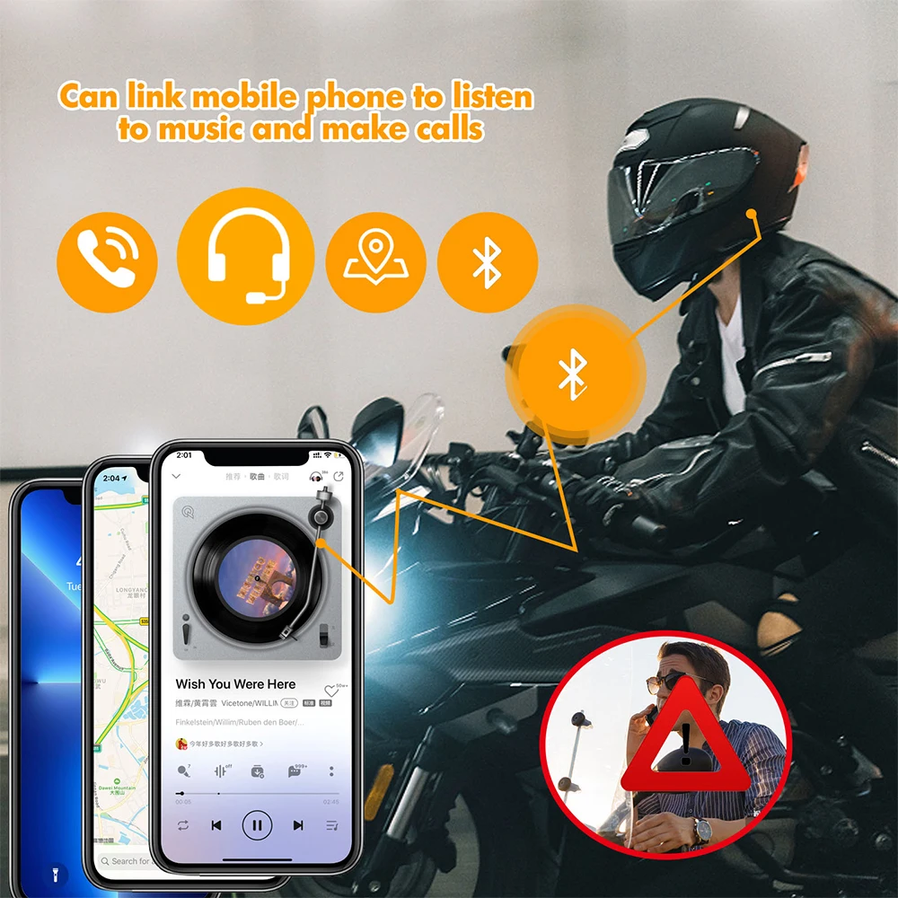 BT30 Motorcycle Helmet Headset Bluetooth 5.3 Wireless Earphone Handsfree Call Kit Stereo for Rider MP3 Music Player