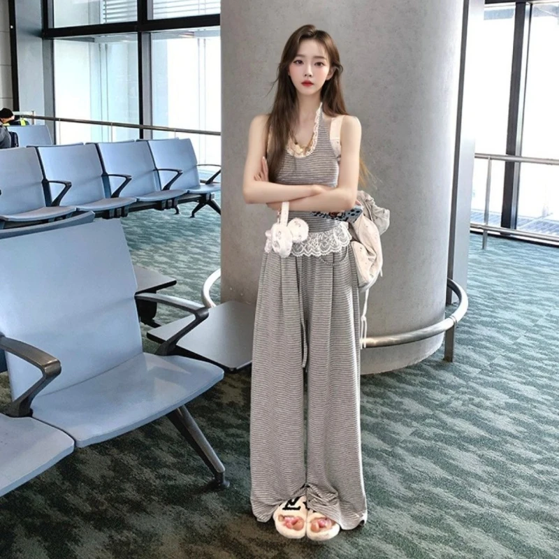 와이드 레그 여성 바지 저렴한 풀 의류 세일 캐주얼 엘레강스 한국 스타일리쉬 맞춤 그룹 시크 여성 바지 투피스 세트