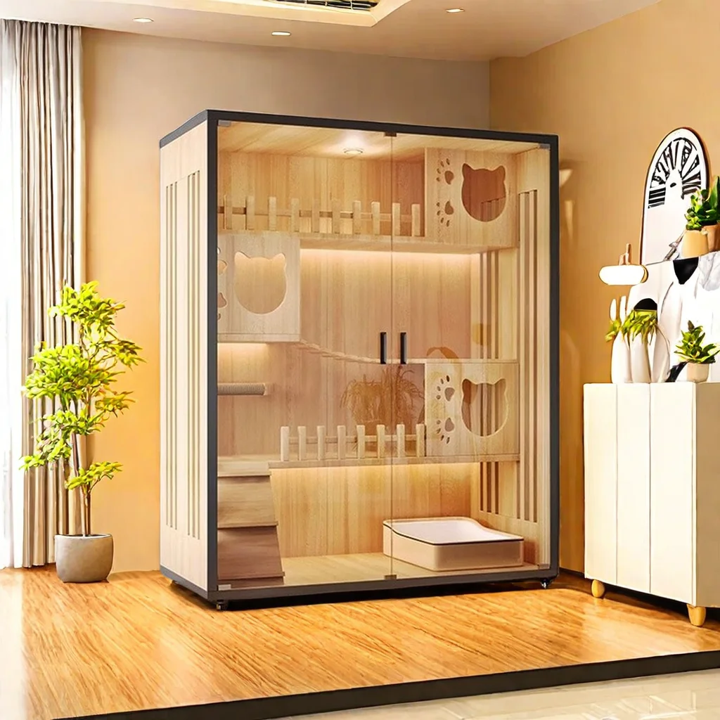 

Cat nest cat villa household indoor litter box integrated luxury solid wood does not occupy the cat house