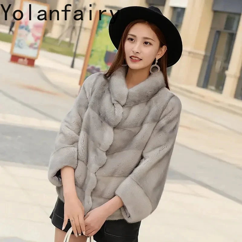 

Mink Fur Coats Women Short Real Fur Coat Women Stand Collar Mink Fur Jackets for Women Fashion Jacket Three-quarter Sleeve