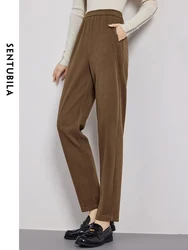 SENTUBILA Thermal Slacks Pencil Pant Women Autumn Winter Elastic Waist Trousers Warm Brushed Plus Velvet Female Pants 134K52491