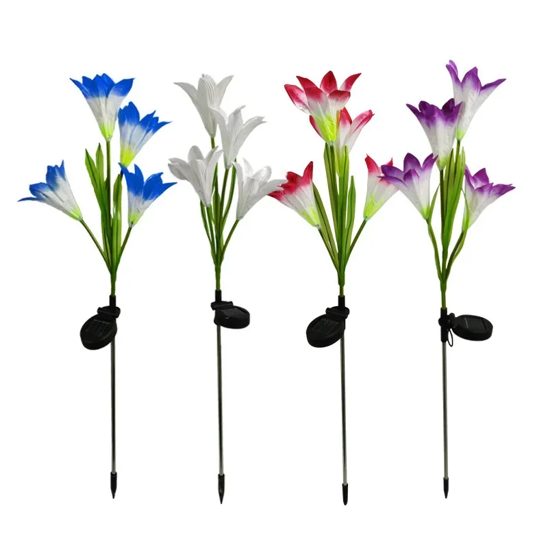 Outdoor Solar Lily Garden Lights 4 Heads Waterproof Artificial Flower Night Light Lawn Wedding Decor