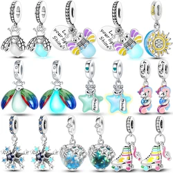 Luminous Charm Beads Silver Plated Constellations Firefly Jellyfish Bulb Star Moon Dangle Fit Original Pandora Bracelet Jewelry