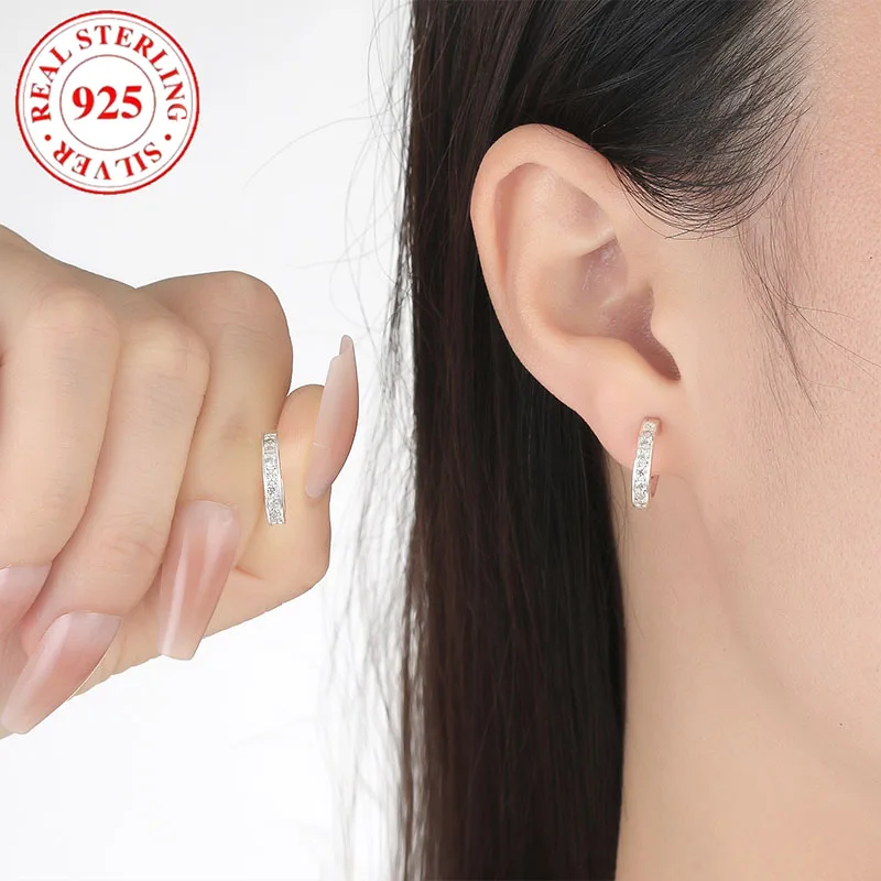 Boucles d'oreilles en argent regardé 925 pour femme, diamant en forme de C, demi-cercle, hypoallergénique, convient aux cadeaux de vacances