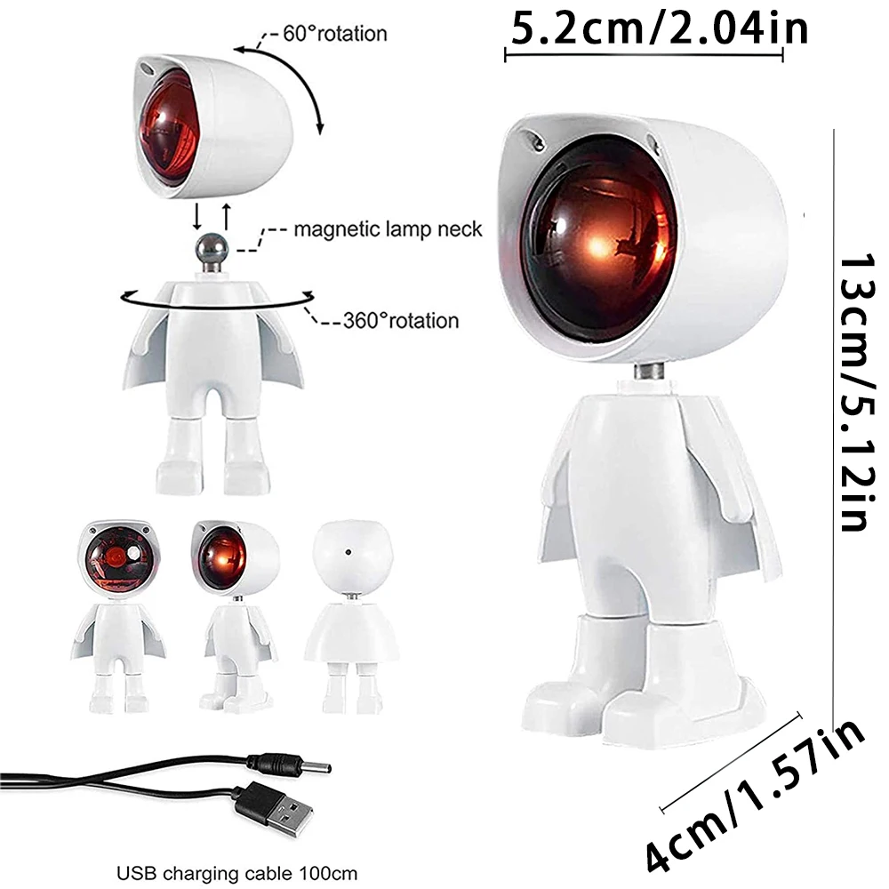 Proyector de luz de atardecer, luz de Selfie, Robot, atmósfera de arcoíris, luz Led nocturna, lámpara de escritorio USB para decoración de pared del dormitorio, iluminación