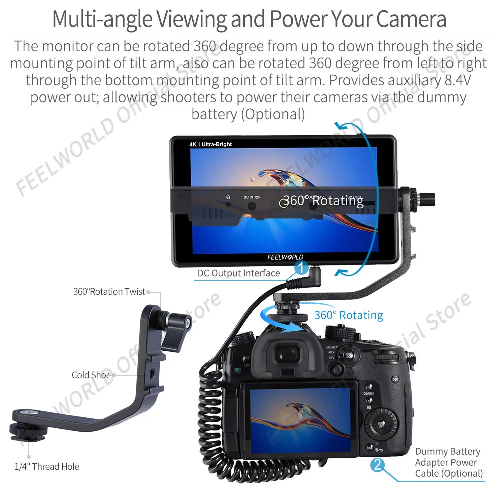 FEELWORLD-pantalla táctil de 2600nits HDR 3D LUT para cámara de campo, Monitor DSLR con VectorScope de forma de onda para Youtube en vivo, LUT6, 6 pulgadas