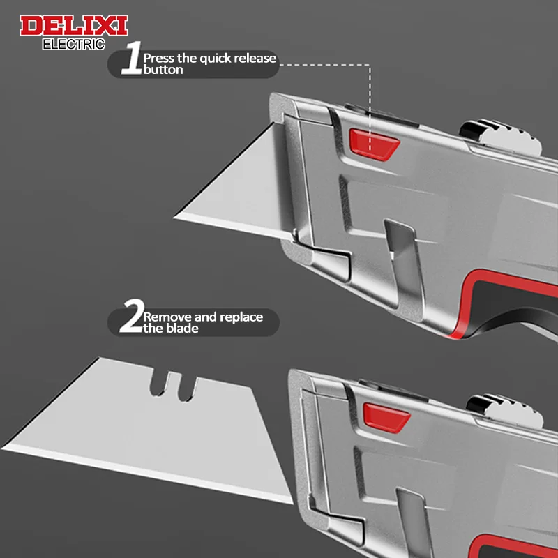 DELIXI ELECTRIC Heavy Duty All Steel Utility Knife，with Blade Storage Compartment，for Cut Paper, Cable Stripping，Fabric, Rubber