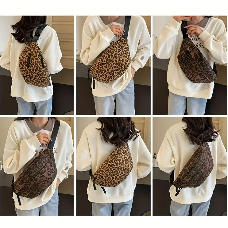 Damen-Brusttasche mit Leopardenmuster, großes Fassungsvermögen, Hüfttasche für Damen, Reisen, Einkaufen, Alltag, stilvolle Schulter-Crossbody-Tasche – Detail 5