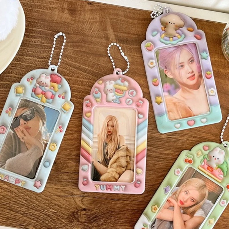 Cartoon Puppy Rabbit Photo Card Holder Kpop Food Card Bus Card Sleeves Photo Card Protective Cover Pendant