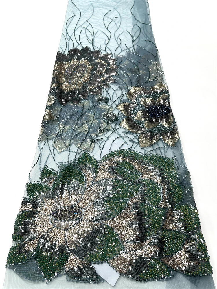 

Элегантные вечерние платья для женщин из африканского нигерийского кружева с бисером и французскими пайетками, высококачественная роскошная сетчатая ткань, коллекция 2026 года