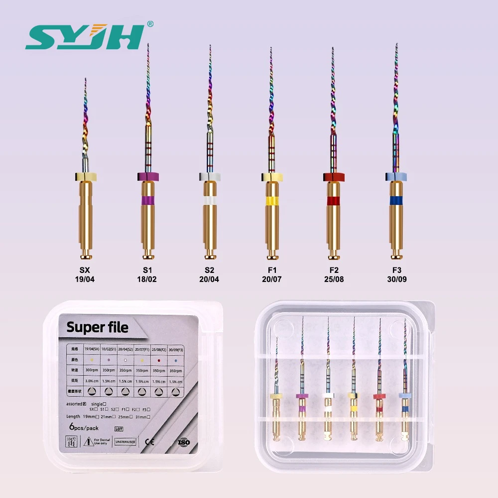 

Набор из 6 шт. (19/21/25/31 мм) эндодонтических файлов SX-F3 Niti Rainbow Super Rotary для корневых каналов, гибкие, стоматологические инструменты