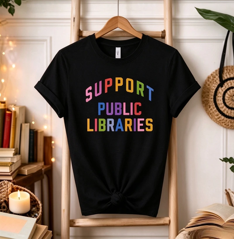 Support Public Libraries T-Shirt Book Lover Reading Tee Library Theme Casual Top Bookish Gift Librarian Teacher Present Y2k Top