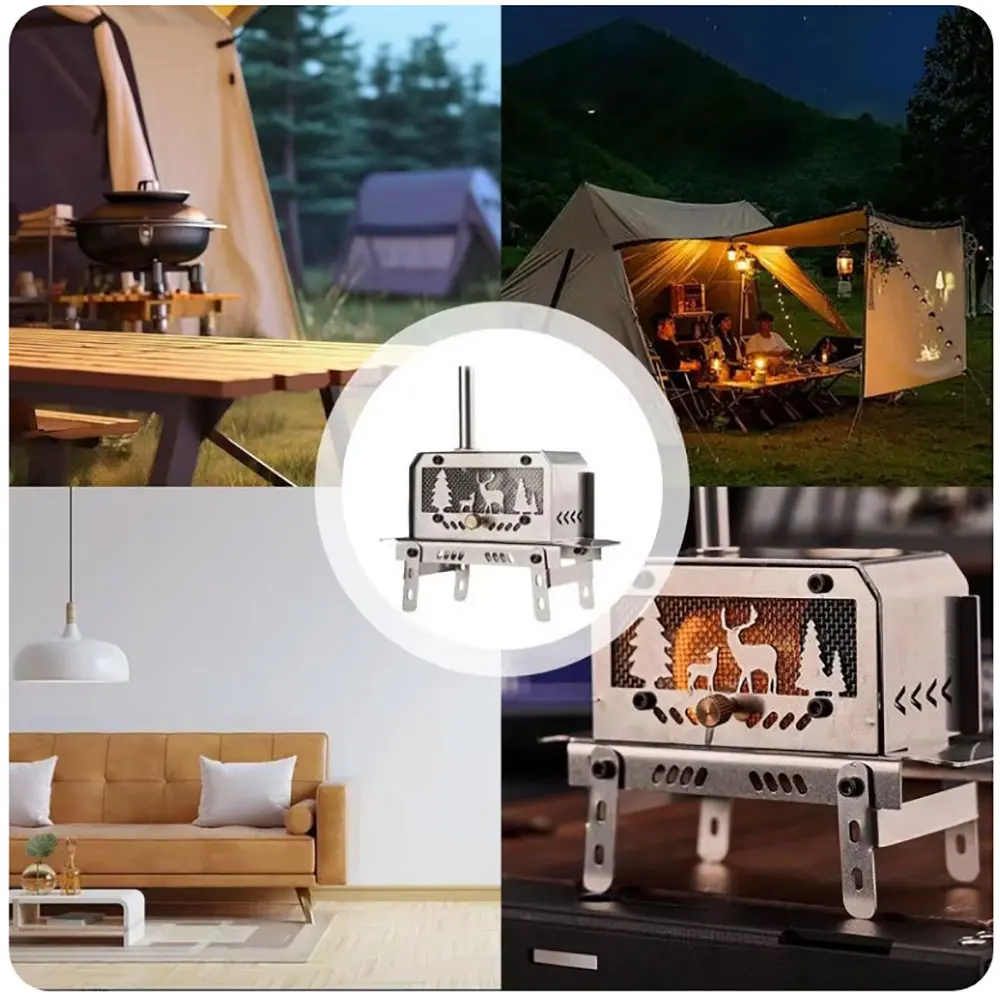 Camping Wood Stove Portable For Tent Stainless Steel Portable Tent Stove Decorative Incense Holder Christmas Tree And Elk Table