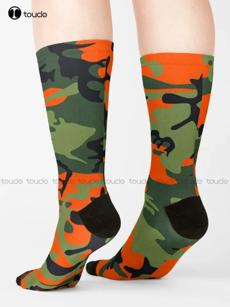 Orange Camouflage Army Pattern Socks Athletic Socks High Quality Cute Elegant Lovely Kawaii Cartoon Sweet Cotton Sock Colorful view 3
