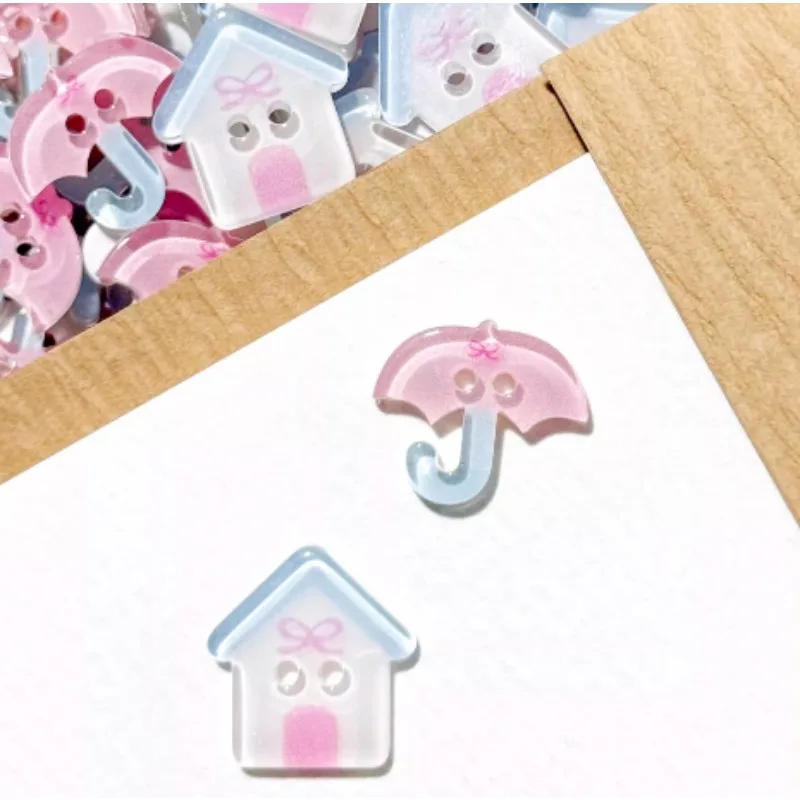 10pcs Blue Bow Cute Cartoon Mini House Buttons Bows for DIY Sweater Shirts Skirts Decoration Handicrafts Apparel Sewing Supplies
