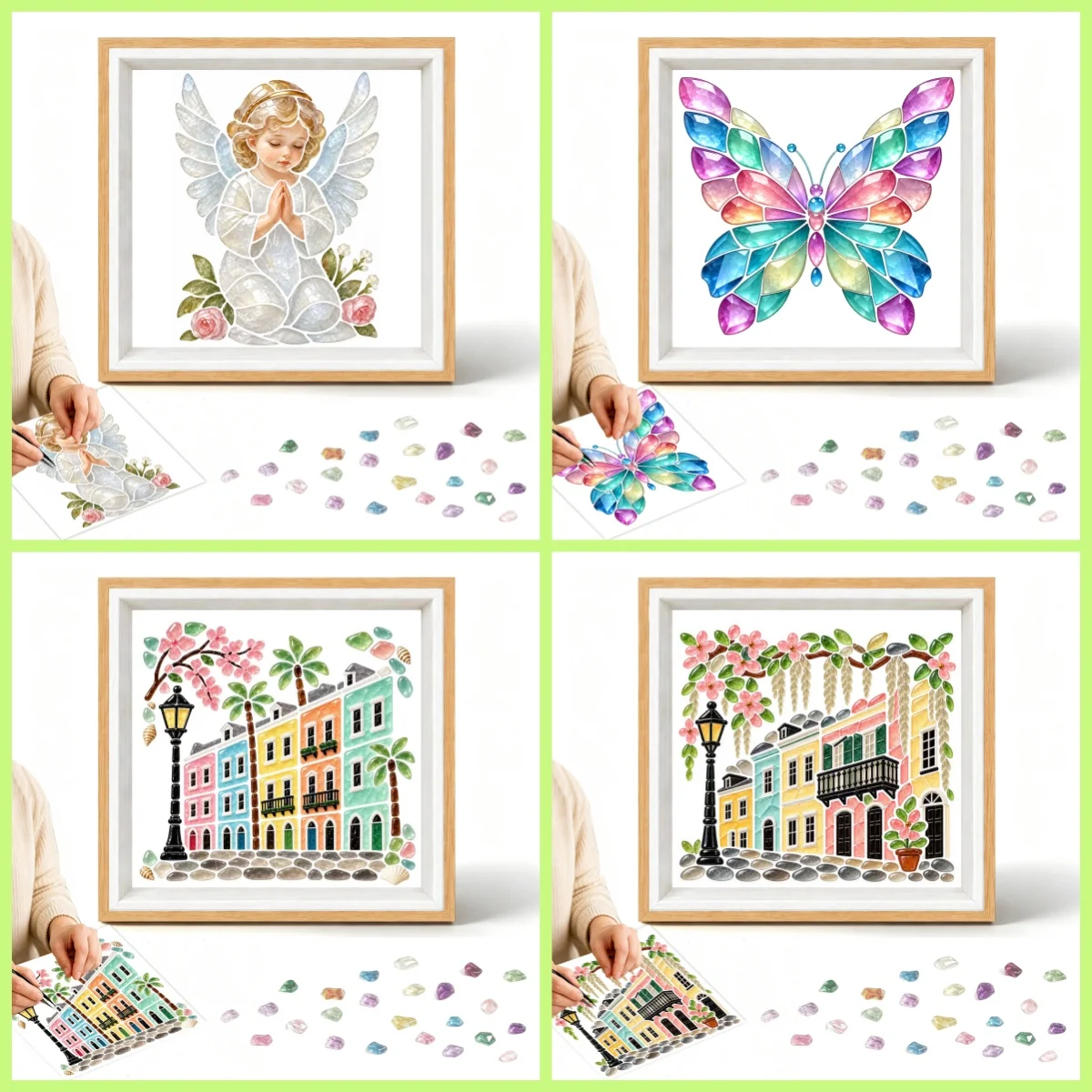 1 Piece DIY sea glass acrylic Mosaic art kit angel house pattern, desktop Decoration, holiday gifts