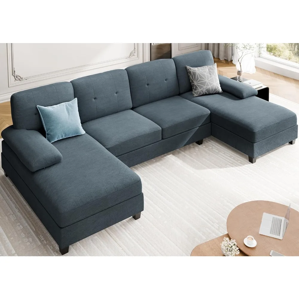 Sectional Couches for Living Room, 4 Seat Sofa Set U-Shaped Couch with Wide Chaise, 106in Large Sofa (Grey),Living Room Sofa