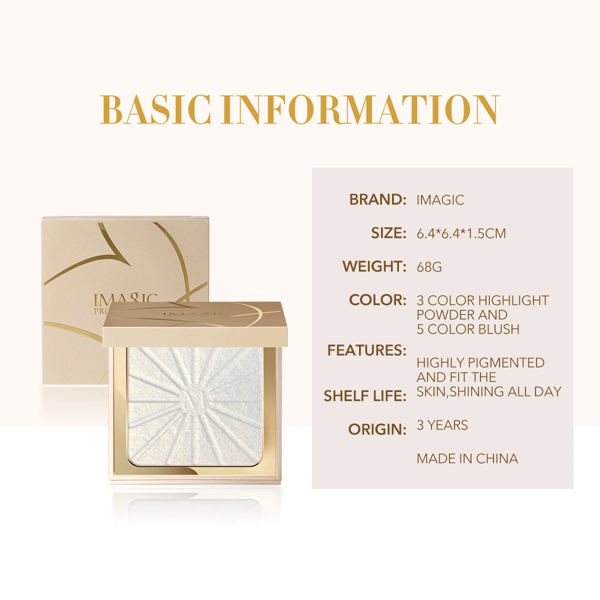 IMAGIC Brightening Highlighter&Cheek Blush Palette Professional Brighten 8-Color Repair Smooth Oil-Control Natural Pressed Makeu