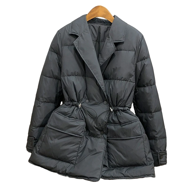 Ultra Light White Duck Down Jacket Parka Autumn Winter Women Suit drawstring adjustable waist Warm Down Coat Female Outwears