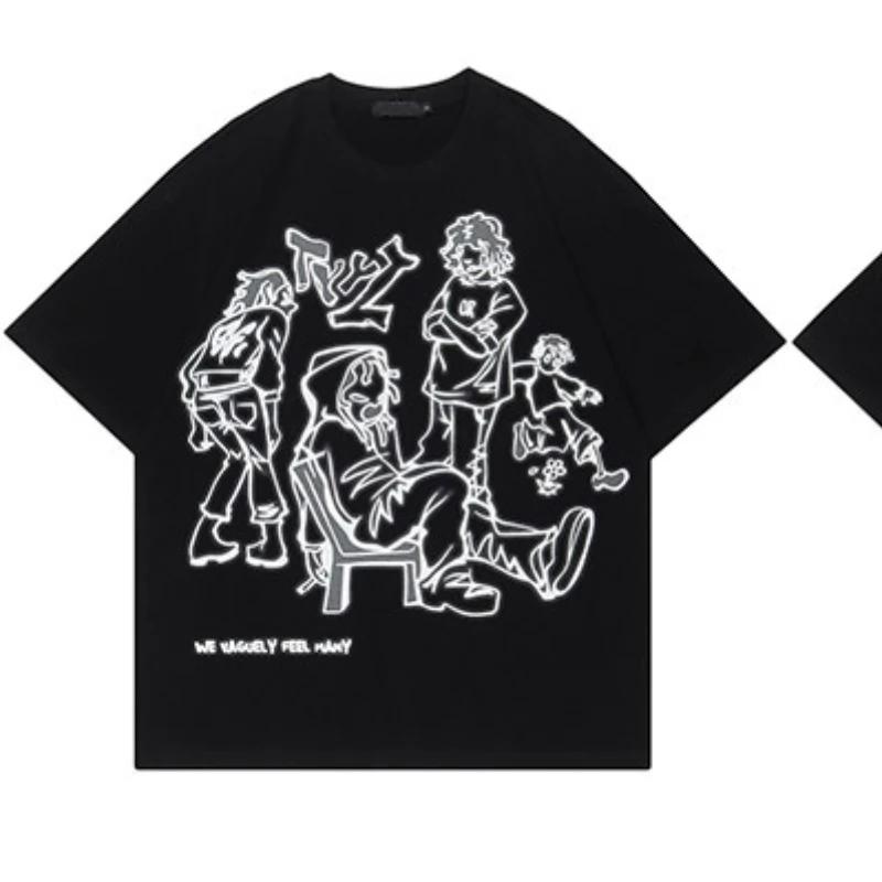 Camiseta con estampado de dibujos animados Retro para mujer, camiseta redonda de algodón Y2k de verano, jersey de Anime Harajuku, camisetas de Hip Hop para hombre y mujer 2025