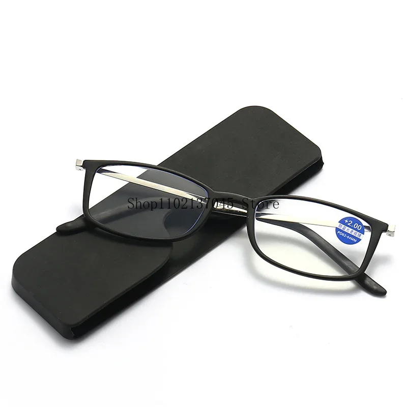 Ultra-thin Pastable Mobile Phone Reading Glasses Anti Blue Light Black Frame for Men and Women with Glasses Case +1.0 To +4.0
