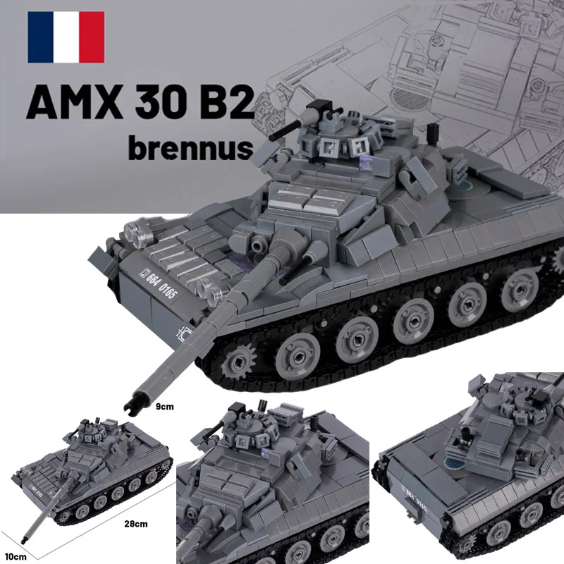 MOC WW2 Military Soldiers Vehicle Building Blocks France AMX 30 B2 Brennus Tank Model Figures Weapon 98k Accessories Kids Toys