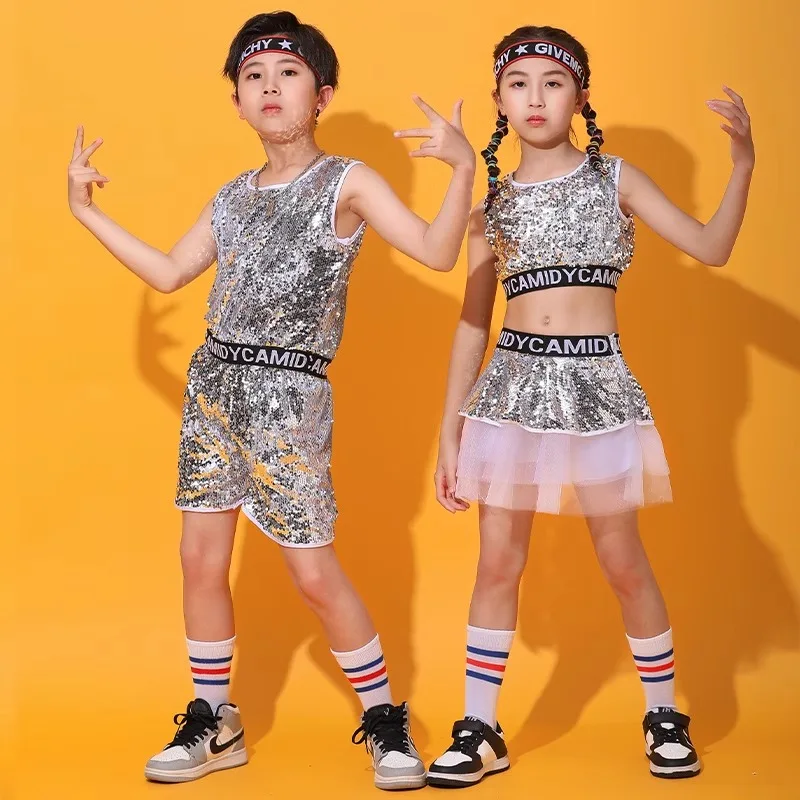 Children's performance Clothes street dance hip-hop drumming costumes sequins jazz dance boys' girls' costumes dance dress set