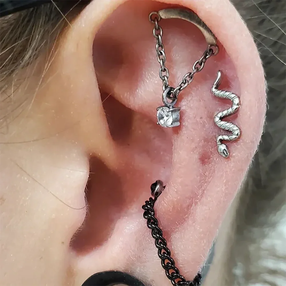 Solid Titanium Curved Bar Pendant Chain Dangle Earrings