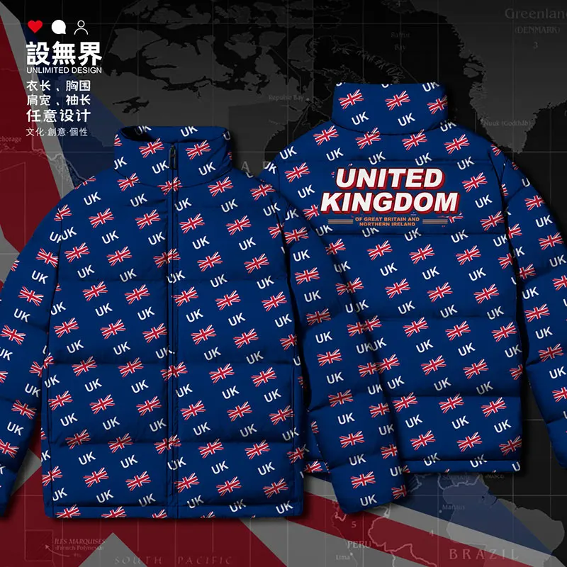 UK United Kingdom of Great Britain UK country flag White duck down Jackets Comfortable Thick mens Hooded Man down coat Winter