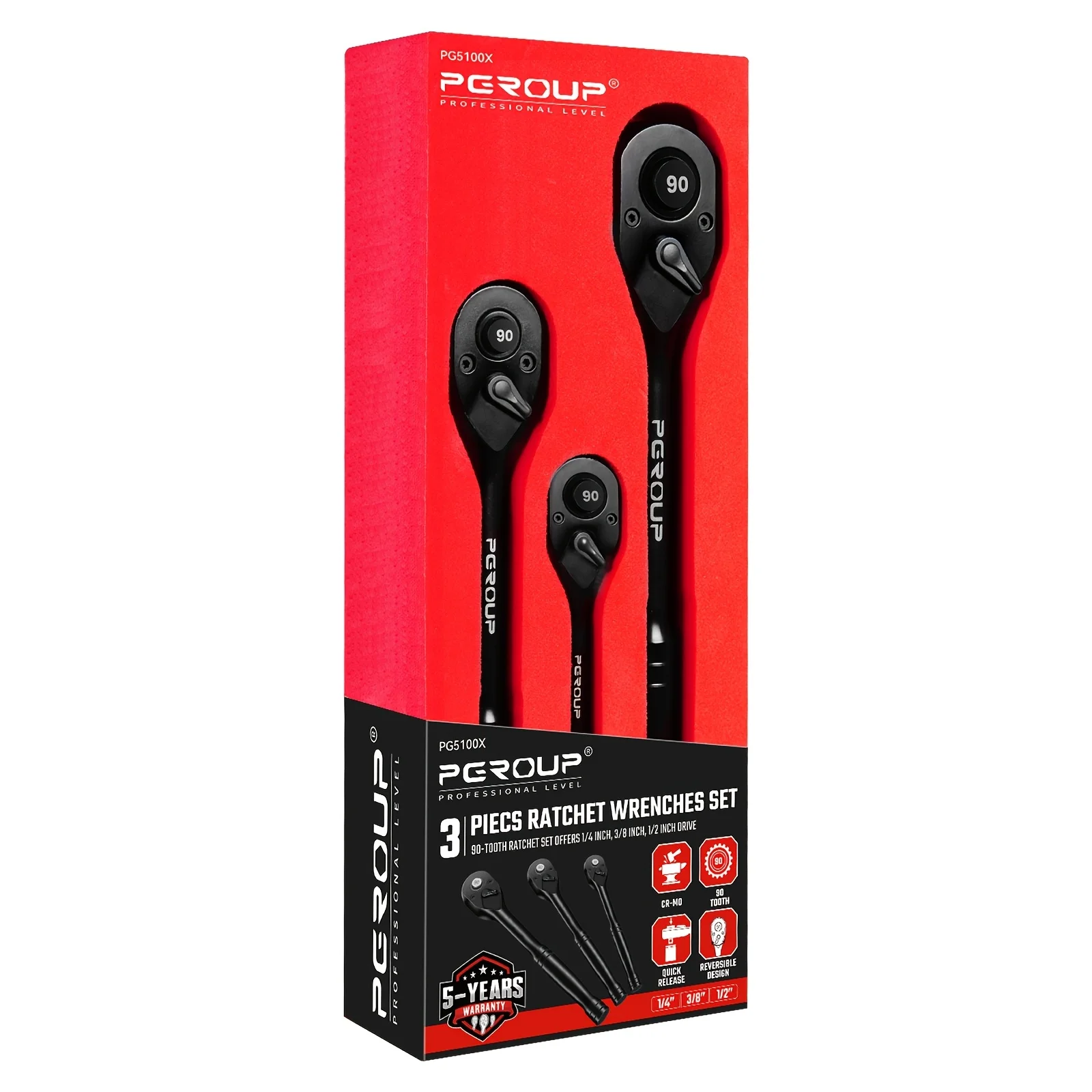 

[Ratchet Wrenches Set] Set of Ratchet Wrenches with 1/4", 3/8", And 1/2" Drives, Featuring a 3pcs Design with 90 Teeth, a 4-Degree Arc Swing, CR-MO Ratchet Head, CR-V Handle, Quick Release Button, And Reversible Bar, Suitable for Home Repairs, Automotive