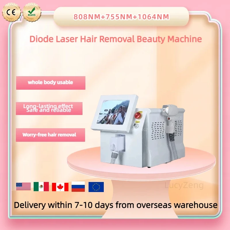 

808nm 755 1064 Diode L-aser Hair Removal Machine Alexandrit Permanent Removal Cooling Head Painless Laser Epilator