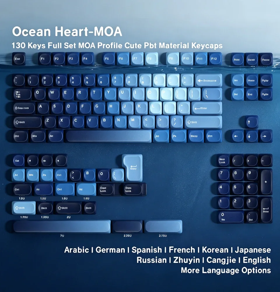 Ocean World MOA Profile PBT Dye-Sub Keycaps Full Set Korean Russian Japanese Legends EU Layout for MX Mechanical Keyboard