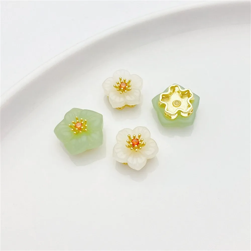 

14K Gold Five-petaled Peach Blossom Through-hole Bead-separated Loose Beads Handmade DIY Beaded Bracelet Jewelry Accessories