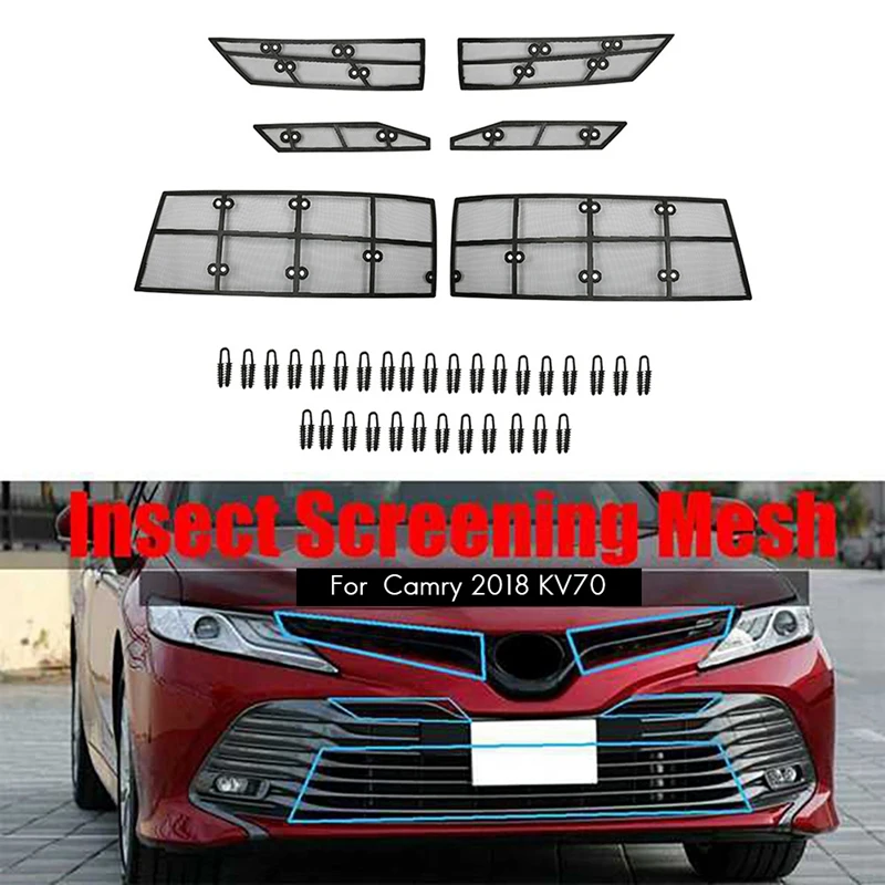 

Hot-A015-Front Head Grille Insert Net Insect Screening Mesh Cover Trim Fit For Toyota Camry 2018 2019 2020 Protection Kit