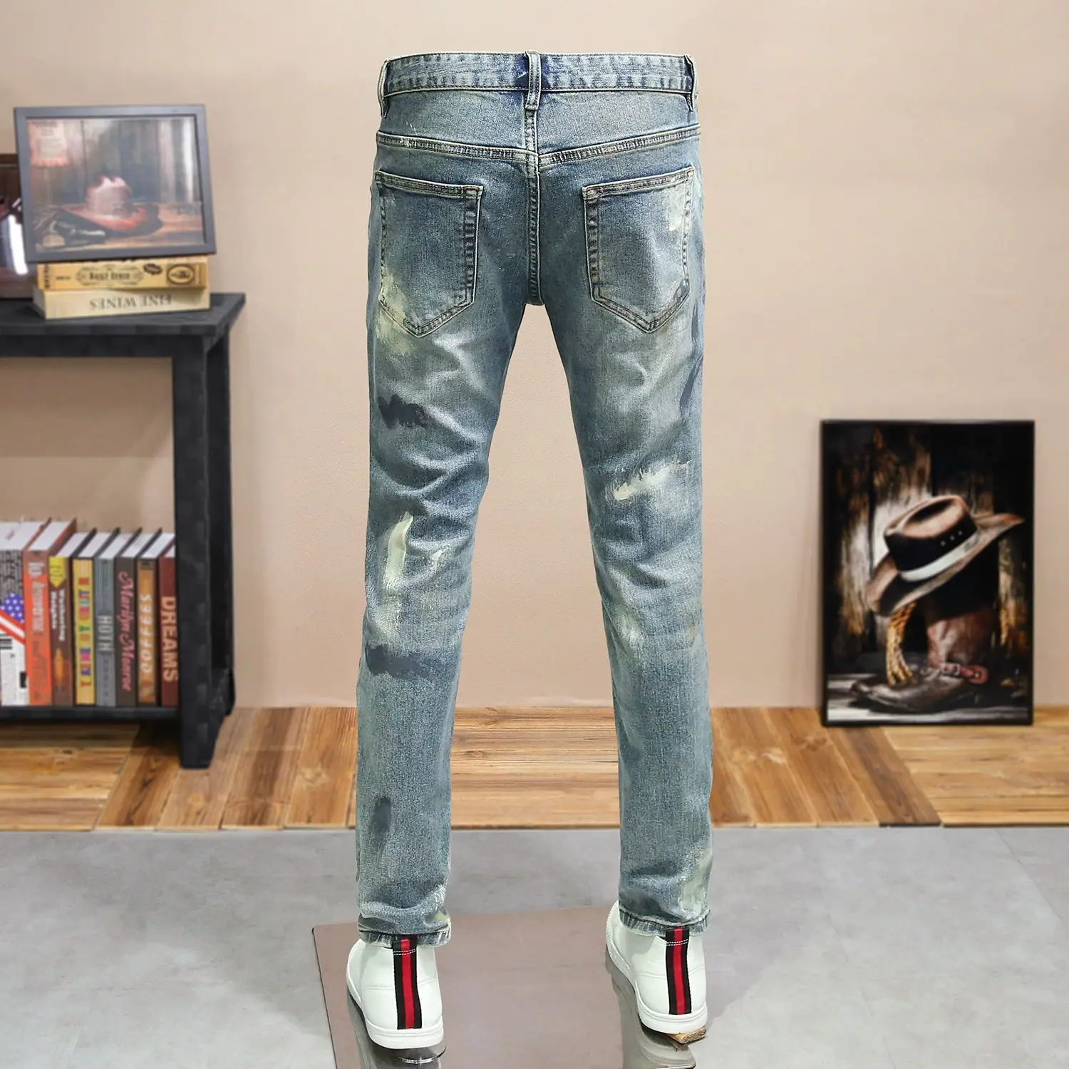 Small-footed Jeans 2025 New Men's Spring and Summer Trendy Brand Ink-splashing Trousers Slim and Thin Handsome Men Clothes Pants