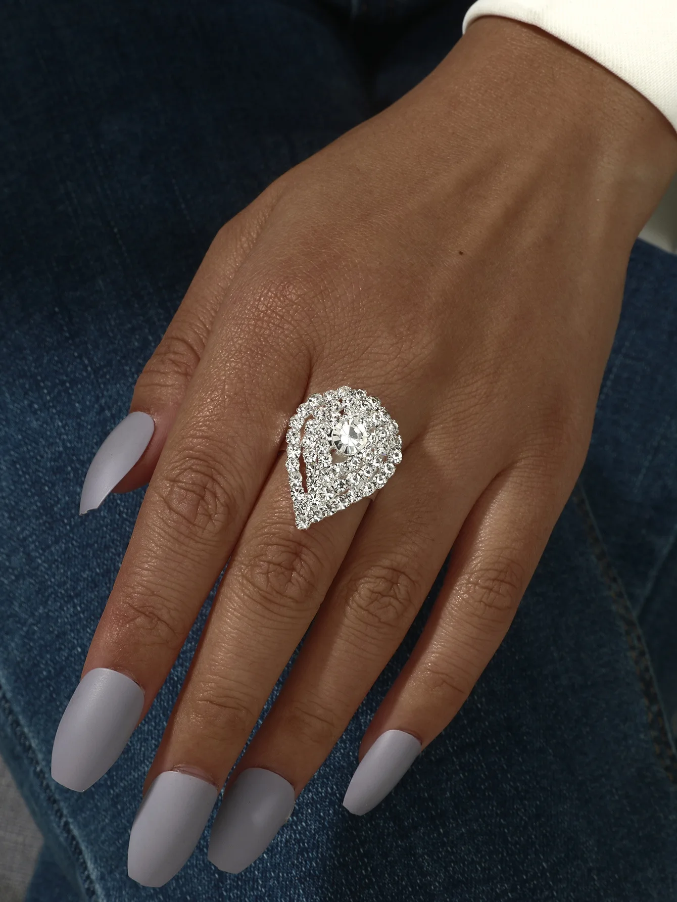 TREAZY Silver Color Rhinestone Crystal Wedding Rings For Women Fashion Bridesmaid Bridal Rings Adjustable Night Party Jewelry