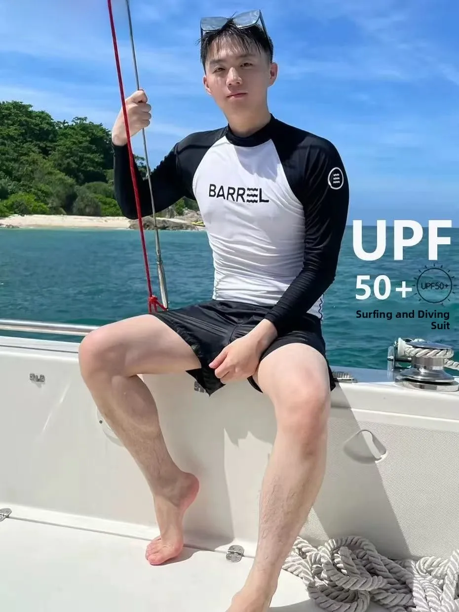 新しいメンズクイックドライ日焼け防止ダイビングスーツ長袖セパレート水泳衣装クラゲスーツサーフィンスーツ痩身ハイキングアウトドア