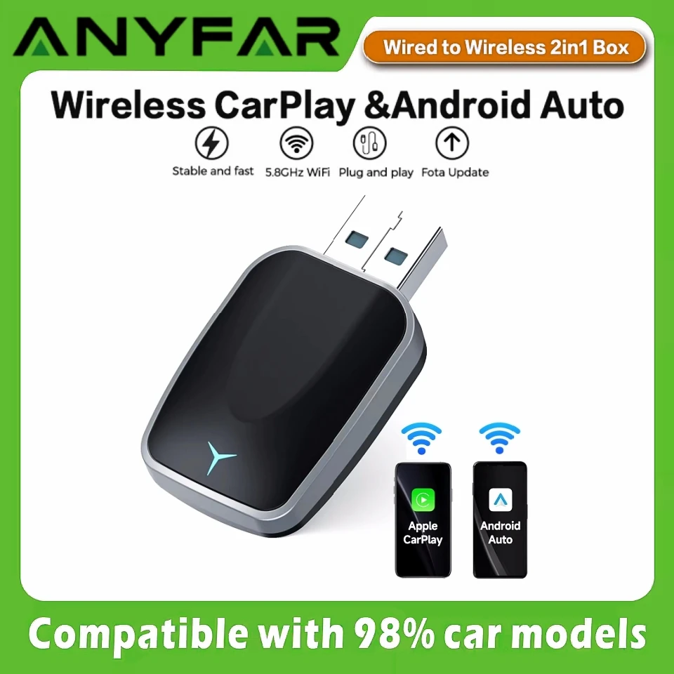 Wireless Carplay Adapter Android Auto 2in 1 Smart Dongle 2026 5G WIFI For iphone Android Phone For Volvo Benz Mg Kia Chery VW