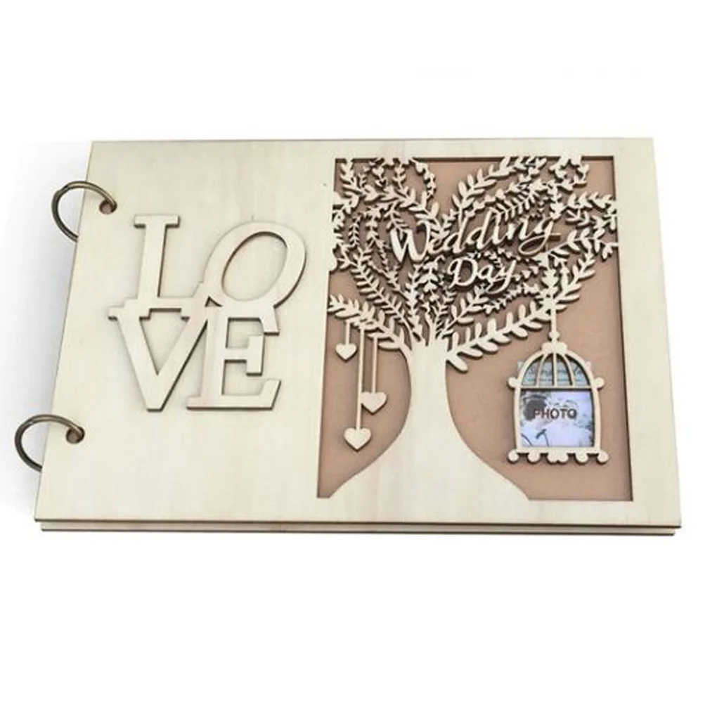 Wooden Guest Book Wedding Reception Guest Sign in Book Craft Case Container Writing Pad for Storage Decoration