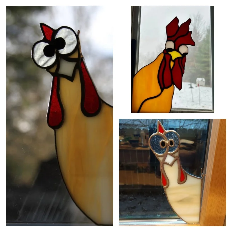 Funny Peeping Rooster Window Corner Decor Funny Rooster Stained Glass Bird Window Corner Decor Rooster Yard Decor Peeping Rooste