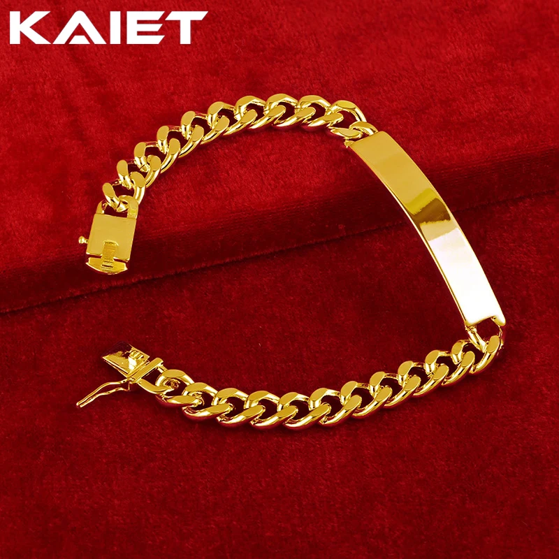 KAIET 925 Sterling Silver 8mm Brand Side Chain Bracelet Plated With 18K Gold Wedding Party For Women Charm Fine Jewelry