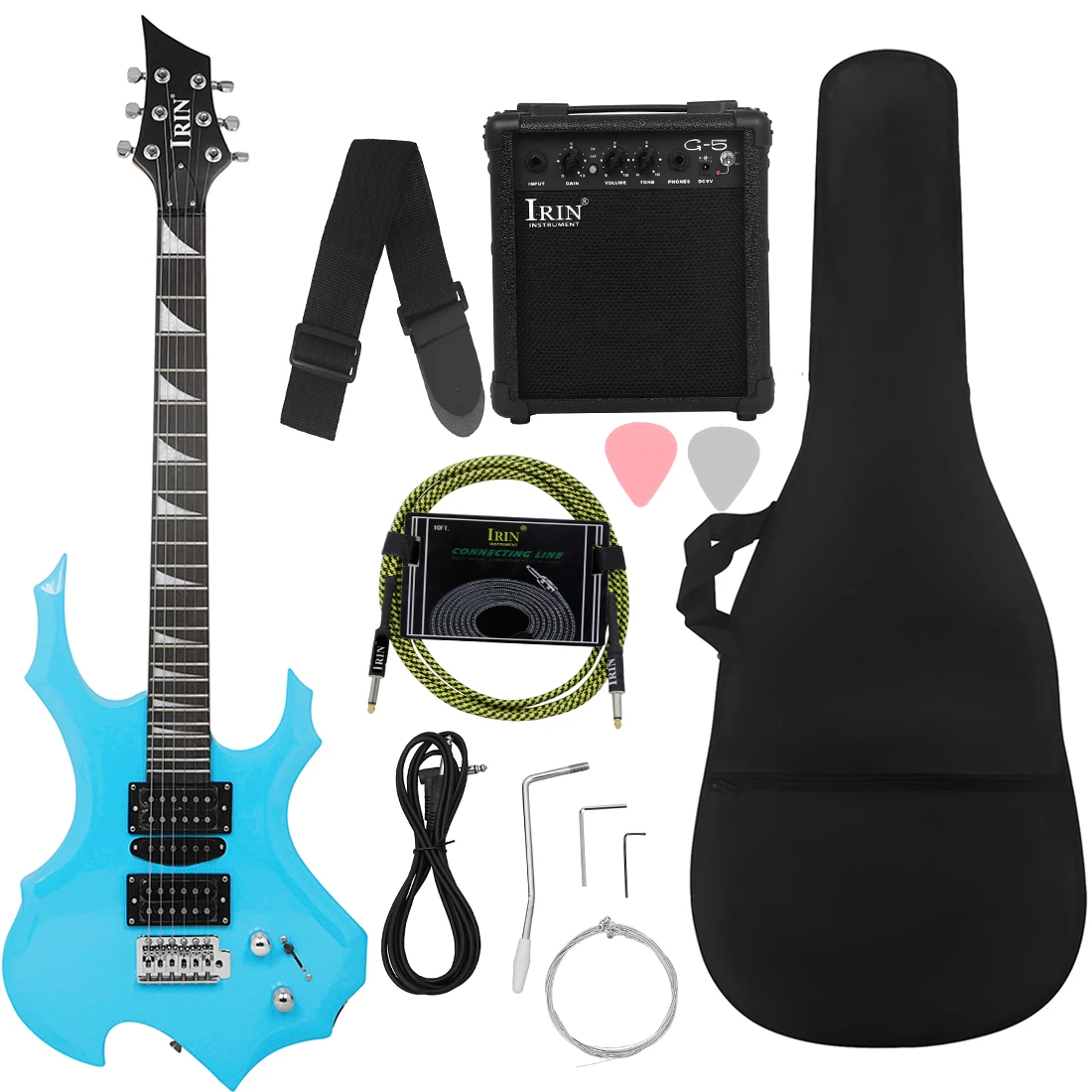 

IRIN Blue Flame Electric Guitar 24 Frets Maple Body Electric Guitar Set 6 Strings Guitar with Bag Strap Strings Amp Picks Parts